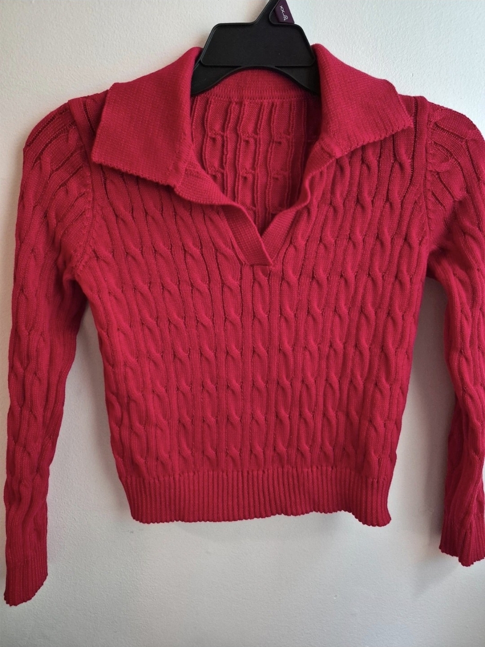 SHEIN Bright Red Cable-Knit V-Neck Sweater